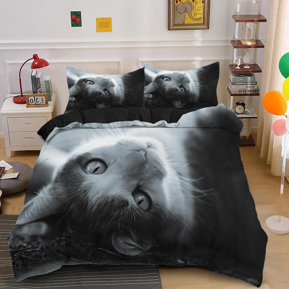 3D Bedding Sets Red Duvet Quilt Cover Set Comforter Bed Linen Pillowcase King Queen 210*210Cm Size Pet Cat Design For Kids Girls