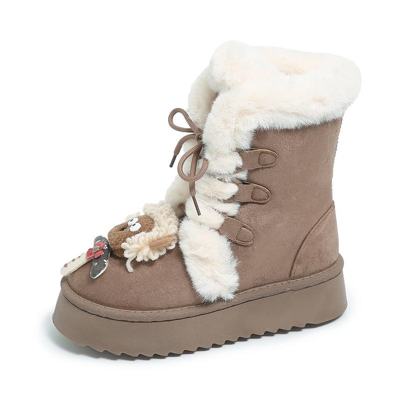 Thick-soled snow boots women's 2025 new winter fur integrated Northeast warm non-slip thickened high boots