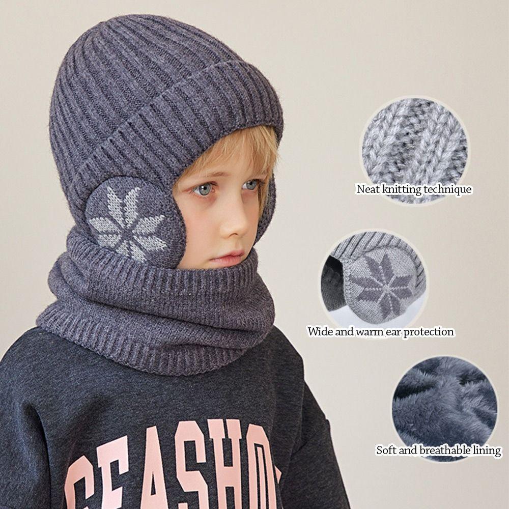 2Pcs/Set Fleece Children Hat Scarf Set Ear Protection Beanie Hat Scarf Neck Warmer  Boys Girls