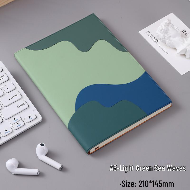 Creative A5 Wave Pattern Faux Leather Notebook with Logo - Premium Eye Protection Diary