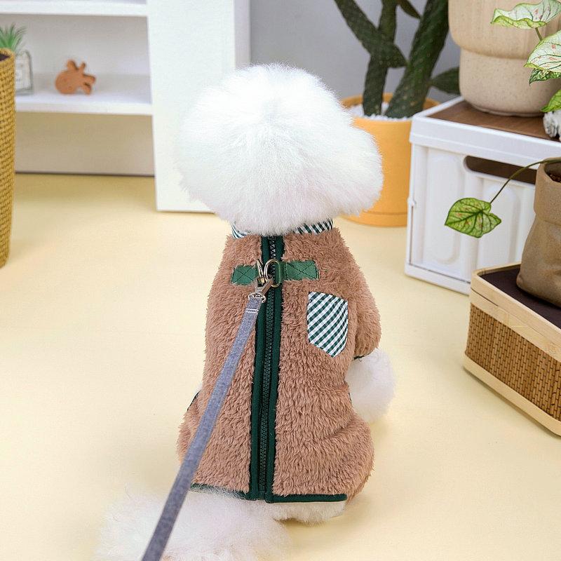 Kawaii Dog Jumpsuit Winter Warm Plush Pet Clothes for Small Dogs Puppy Cat Pajamas with D Rings Chihuahua Costume Yorkie Onesie