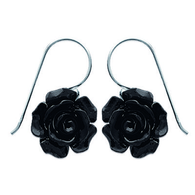 [J4401] - Silver 'Rose Noire' Silver Black Earrings (resin) - 13 Mm