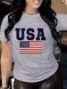Women'S Patriotic USA Letter Print T-Shirt  Casual Crew Neck Short Sleeve Perfect for Spring  Fall Everyday Tshirt Graphic Tee