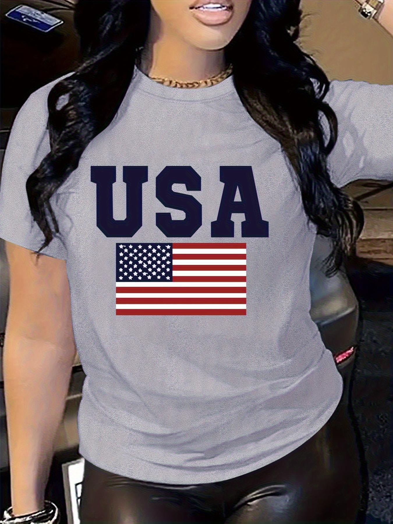 

Женская патриотическая футболка с принтом букв США, повседневная, с круглым вырезом, с коротким рукавом, идеально подходит для весны, осени, на каждый день, графическая футболка S