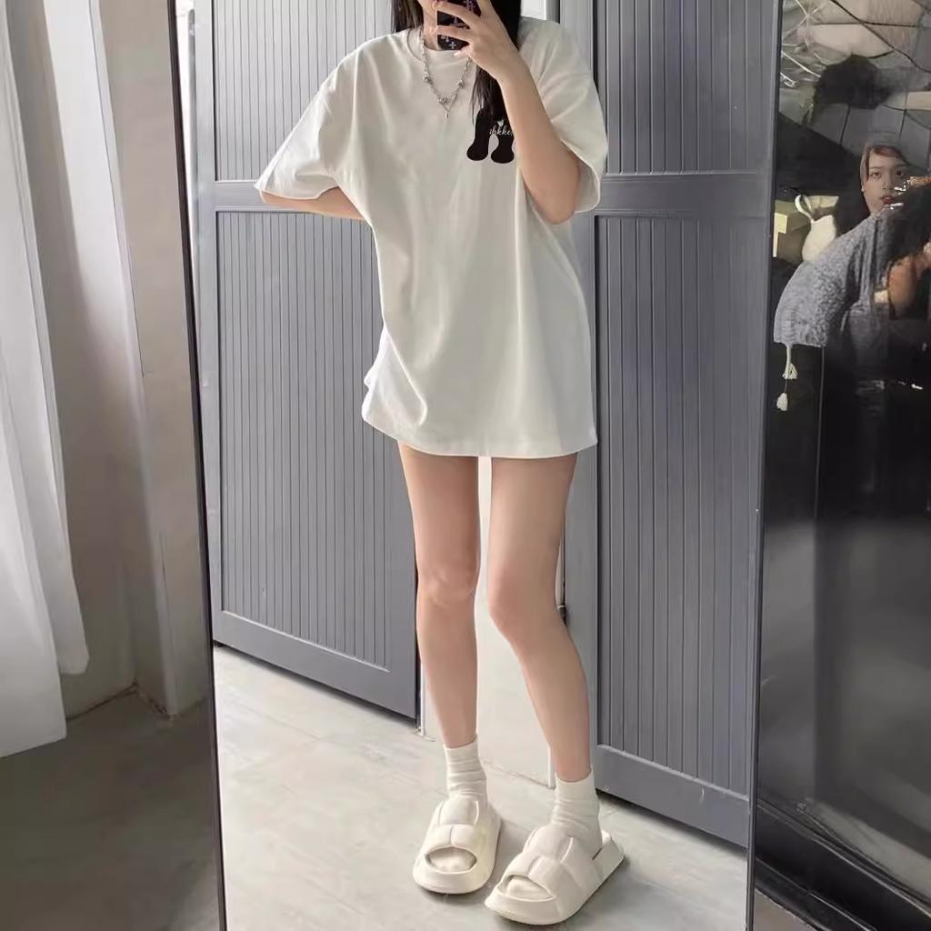 Couples pure cotton short-sleeved t-shirt women's summer loose and versatile half-sleeved t-shirt lower clothes missing design top tide