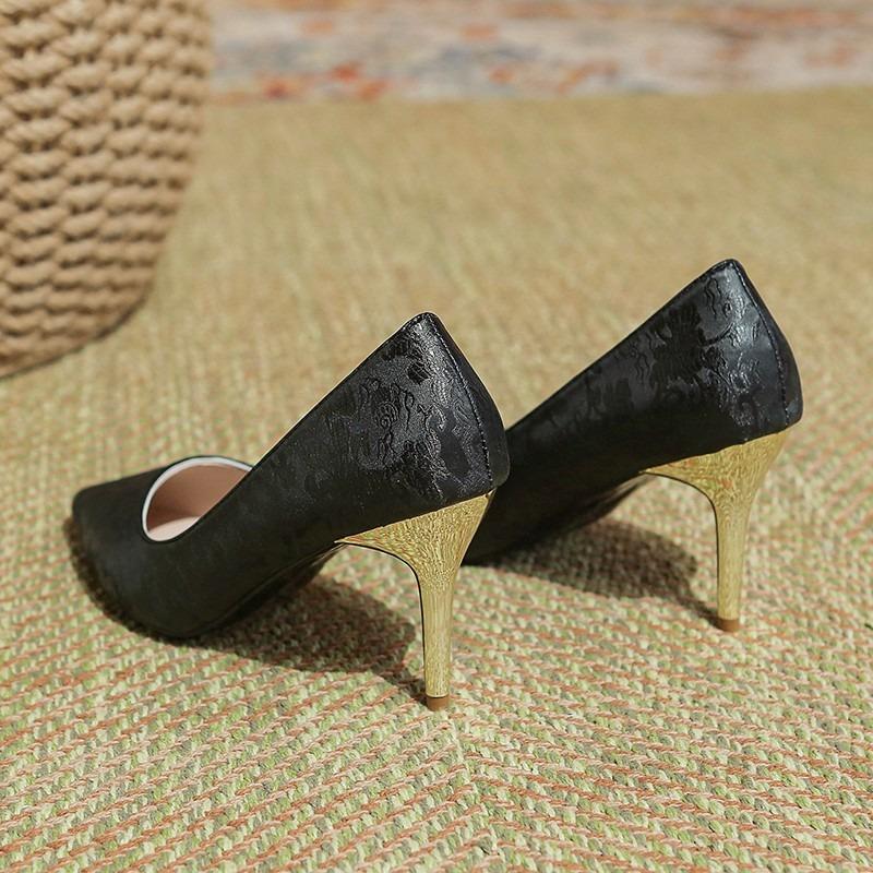 Elegant Single Shoes Pointed Toe Thin High Heel Dress Work Shoes High Stiletto Heels Pumps Women Solid Office Flock Party Shoes
