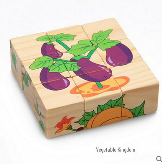 Children's 9-Piece Wooden 3D Puzzle Blocks - Six-Sided Painted Creative Toy for Kindergarten 