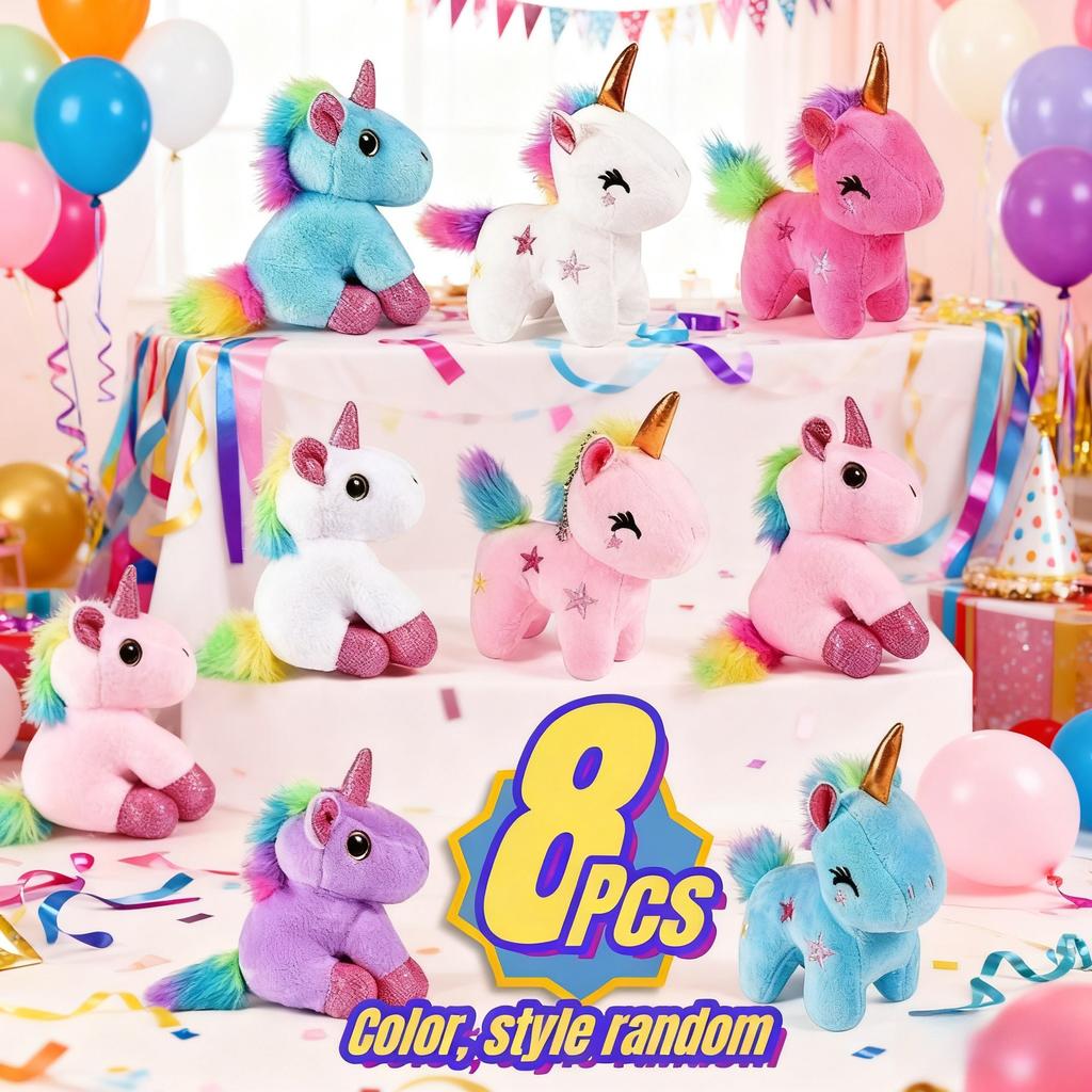 8 Stück Mini-Plüsch-Einhorn-Stofftiere Einhorn-Party-Mitgebsel Großhandel Spielzeug-Sortiment 10,4 cm Schlüsselanhänger für Mitgebsel-Tüte Strumpf Füllung