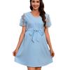 Damen Elegant Temperament Spitze Blume Kurzarm Patchwork Schlanke Taille V-Ausschnitt Kleid