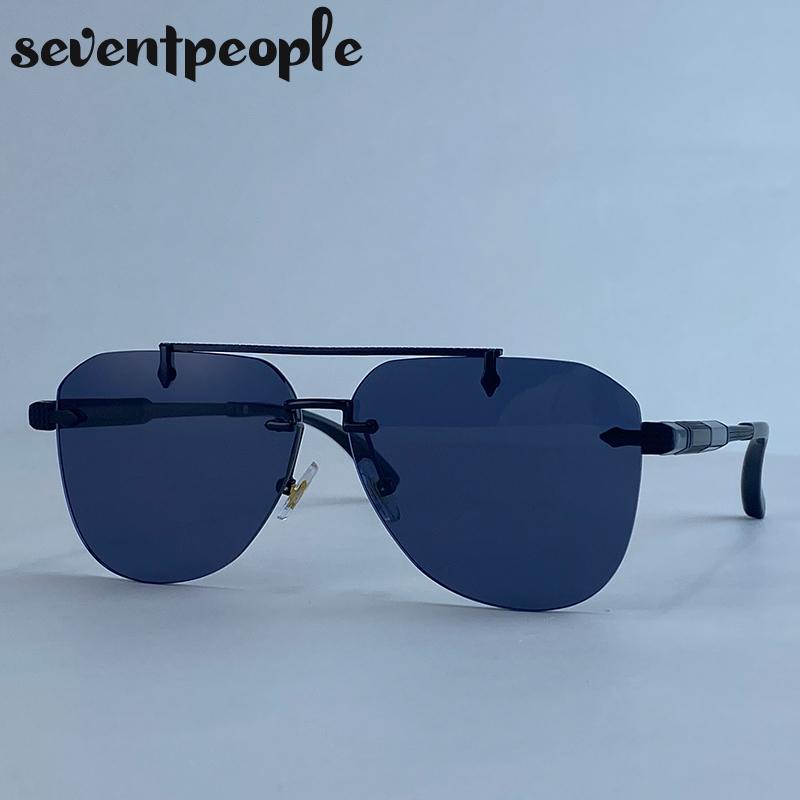 Steampunk Oversized Rimless Pilot Sunglasses Men Luxury Brand Trendy Oval Metal Punk Sun Glasses Retro Outdoor Shades UV400