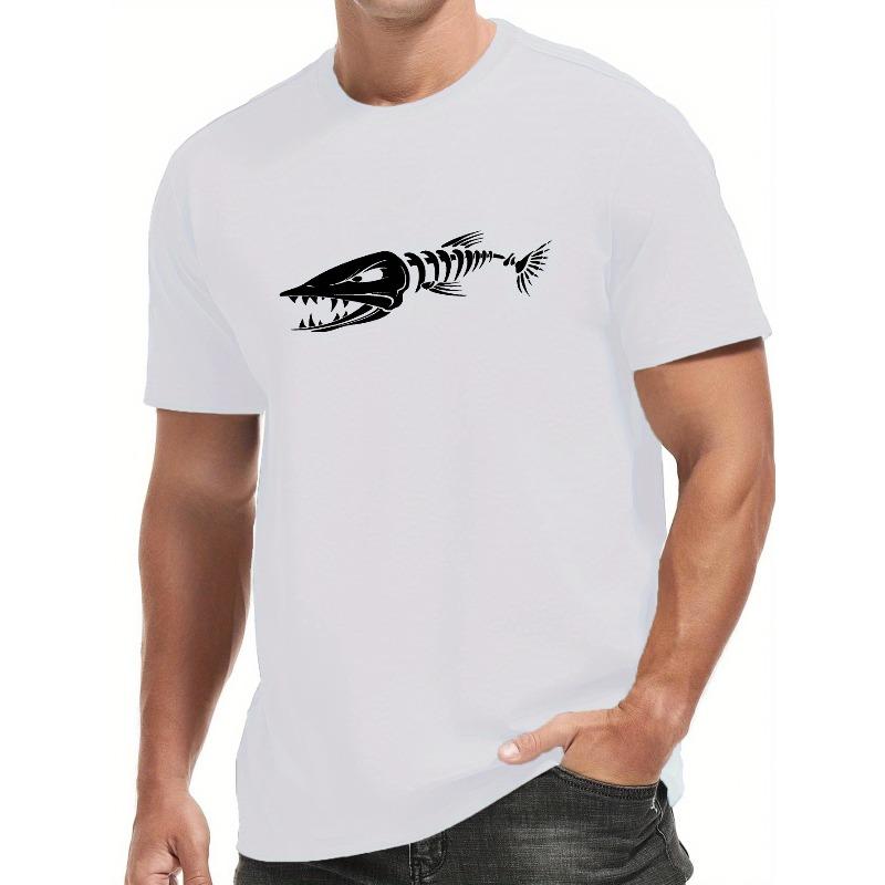 European Size Fish Bone Print Men's Round Neck Short Sleeve Tee Fashion Regular Fit T-Shirt Top For Spring Summer Holiday Leisure Vacation