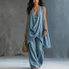 2026 spring and summer cross-border new Amazon women's sleeveless stand-up collar solid color temperament loose cotton and linen fashion style suit
