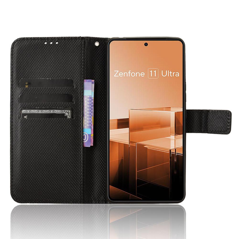 For Asus Zenfone 11 Ultra 5G Wallet Case Diamond Texture PU Leather Flip Phone Cover