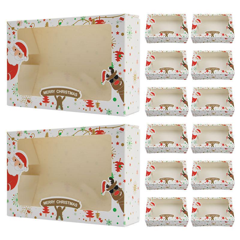 Christmas White Card Window Opening Cookie Box, Christmas Window Opening Pvc Integrated Discount-Free Gift Packaging Carton