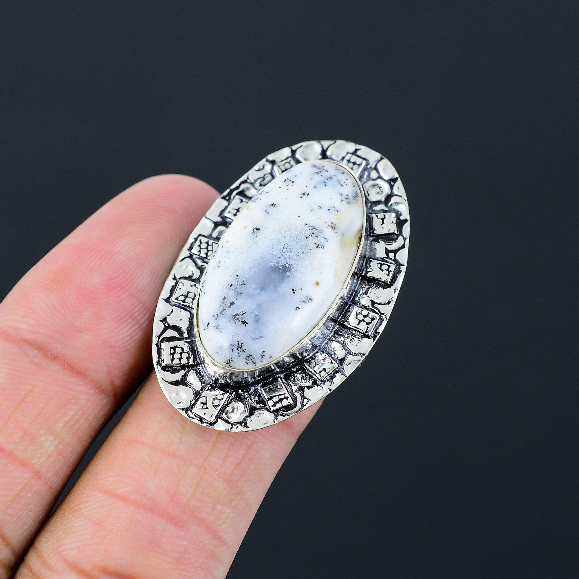 Easter Sale Natural Dendrite Opal Sterling Silver Solitaire Ring Jewelry Size 8 8