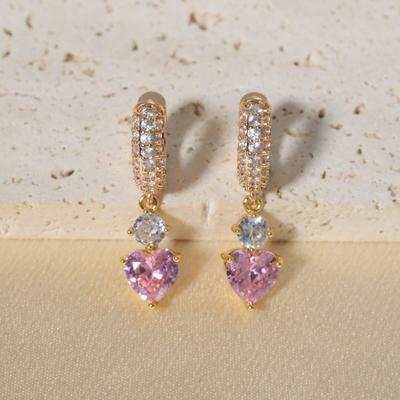 1 Pair Fashion Heart Shape Dangle Earrings for Women Zirconia Earring Jewelry Wedding Party Accessories