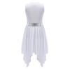 Kids Girls Sleeveless Lyrical Dance Costumes Contrast Color Asymmetrical Figure Skating Ballet Dress