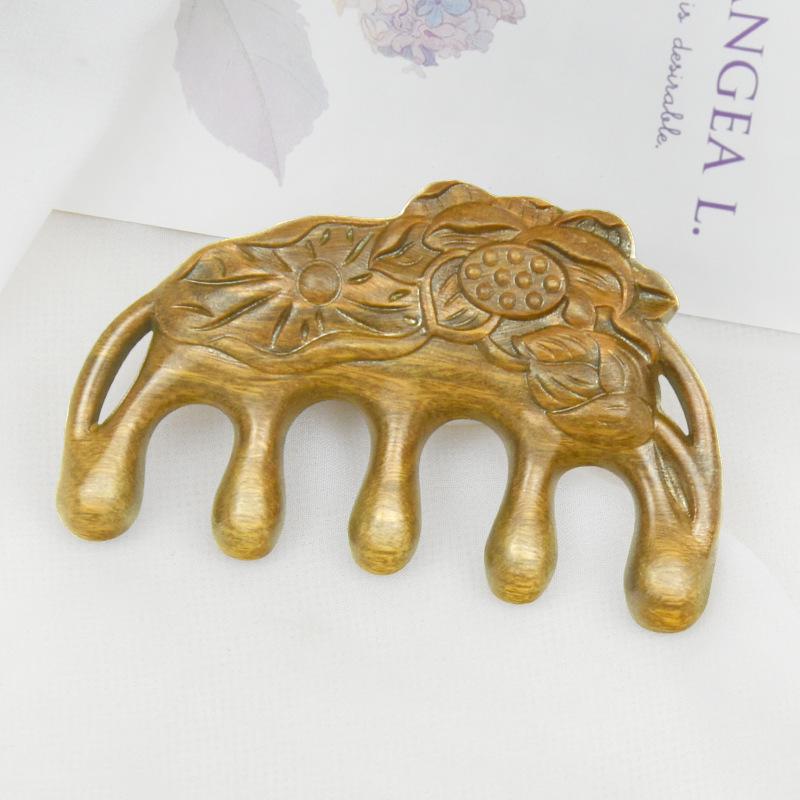 Sandalwood Carved Flower Massage Comb with Coarse Teeth for Daily Scalp Use