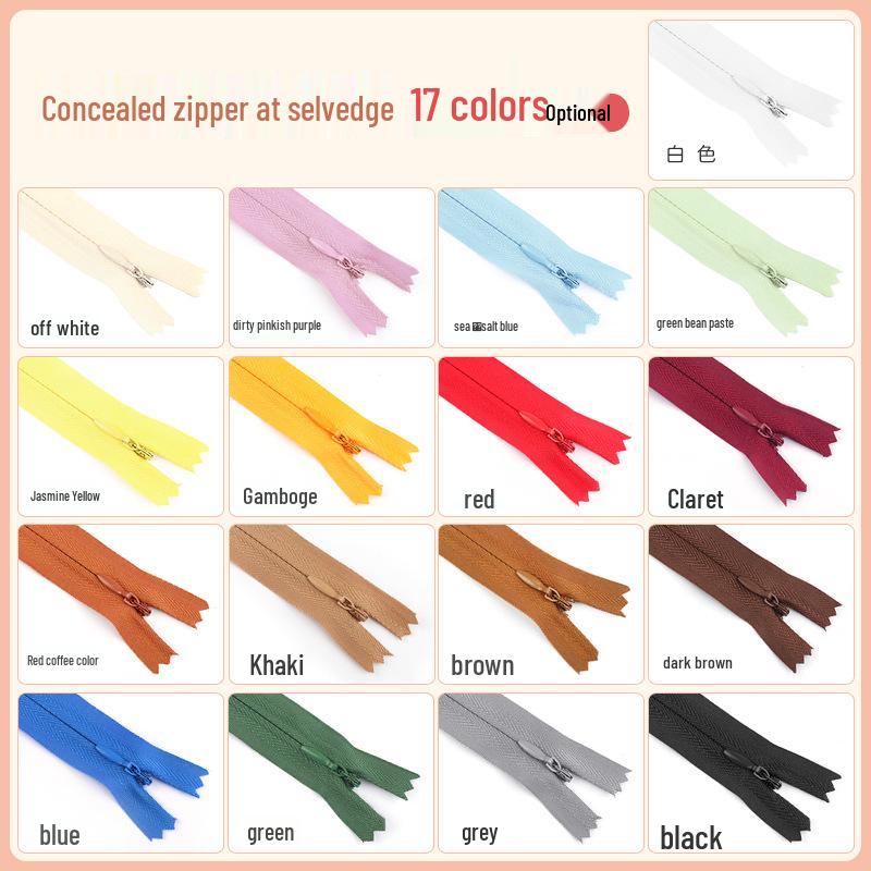 Fermeture éclair invisible colorée pour jupes, pantalons et chemises (18-70CM)