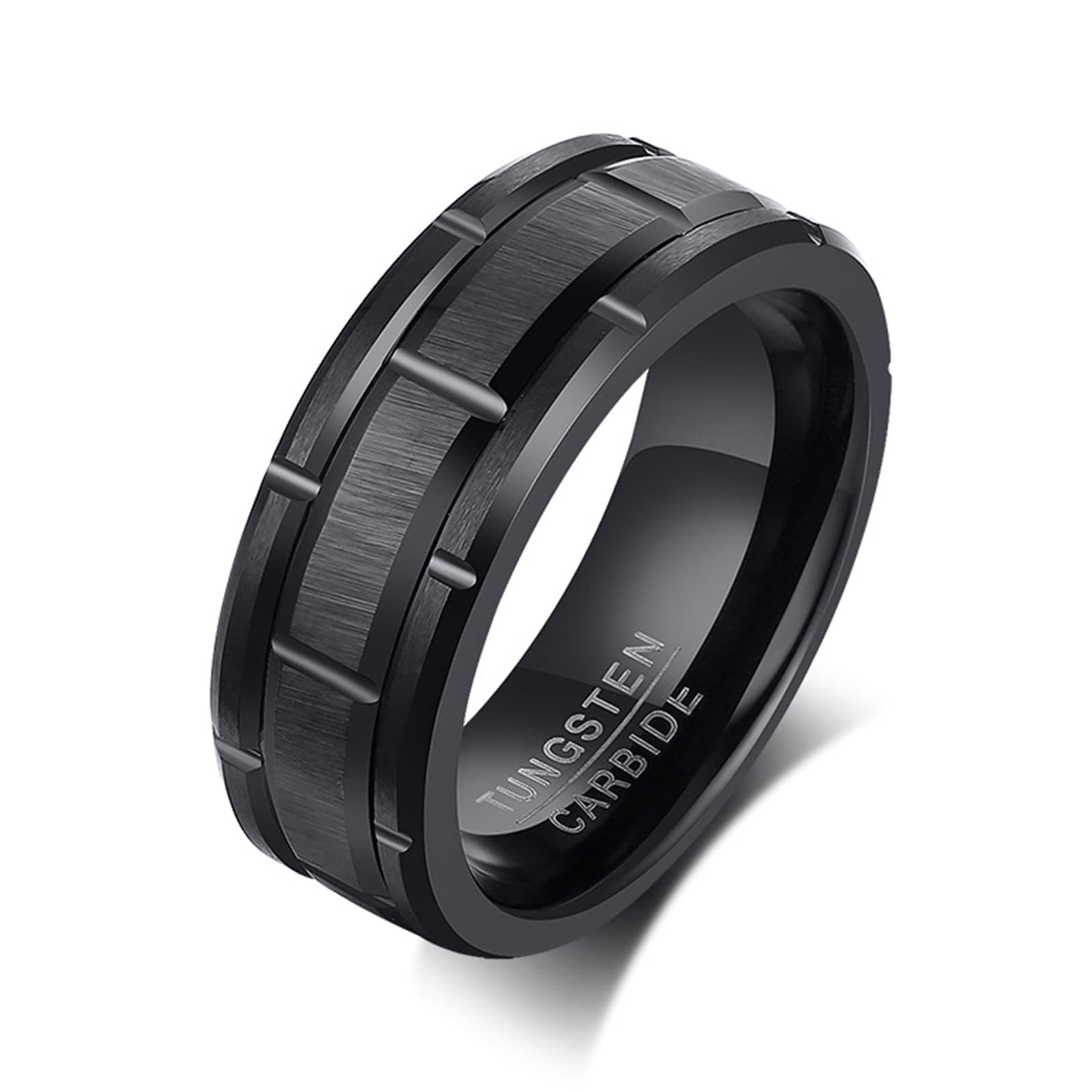 

Кольцо из вольфрама, черное серебряное кольцо, стильное черное металлическое гипоаллергенное кольцо, стильная текстура грязи, боковая огранка, карбид, прочный матовый резной аксессуар, подарок [Rockyu]