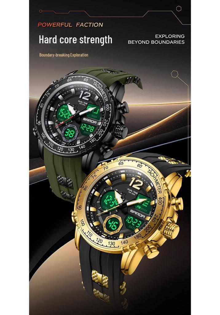 Sanda Men's Multifunctional Waterproof Sport Watch with Dual Time Display