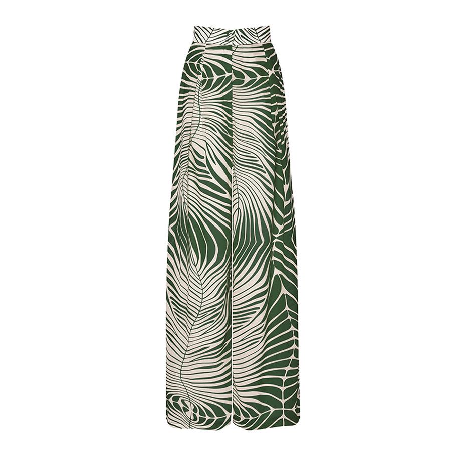 

Европейские и американские брюки с высокой талией, облегающие, с широкими штанинами, с пляжным принтом Extra Large зелёный