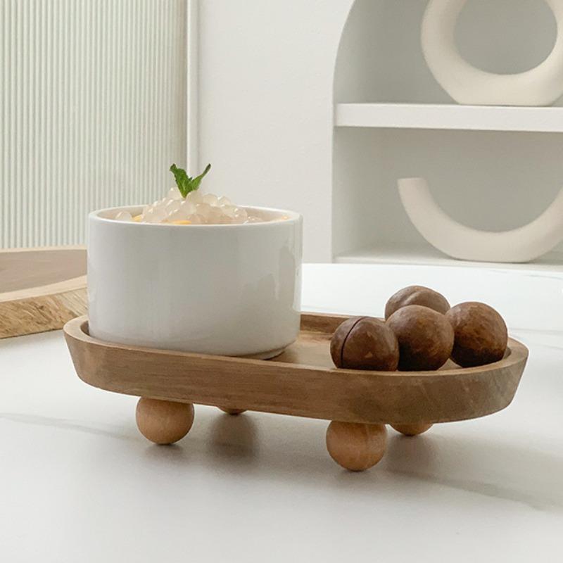 Versatile Wooden Tray for Aromatherapy, Key Storage & More - Oval Design with Candle Holder and Flower Pot Base