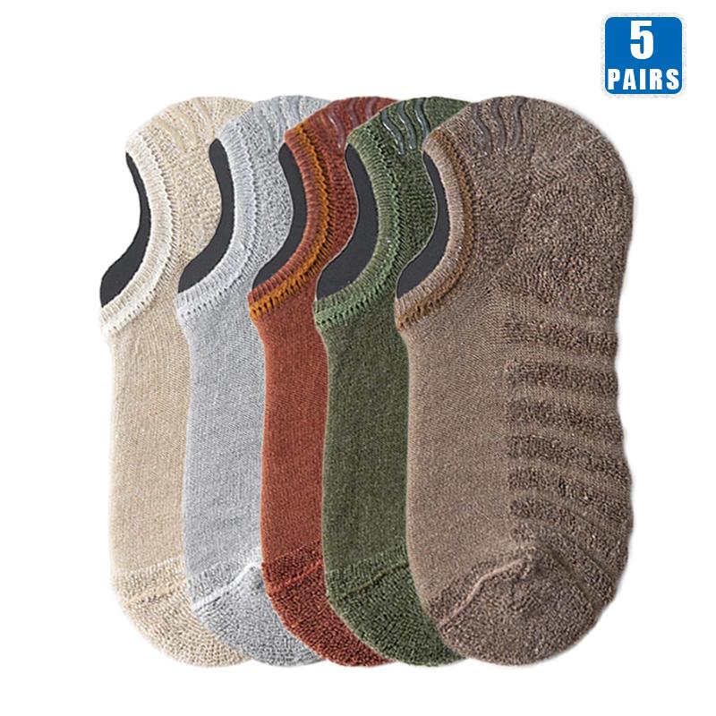 5 Pairs Short Men Socks High Quality Low-Cut Crew Ankle Non-Slip Cotton Soft Breathable Summer Autumn Solid Color Sock for Male
