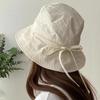 Wide Brim Bow Bucket Hat Solid Color Summer Sun Hat Simple Sunscreen Fisherman Hat  Camping