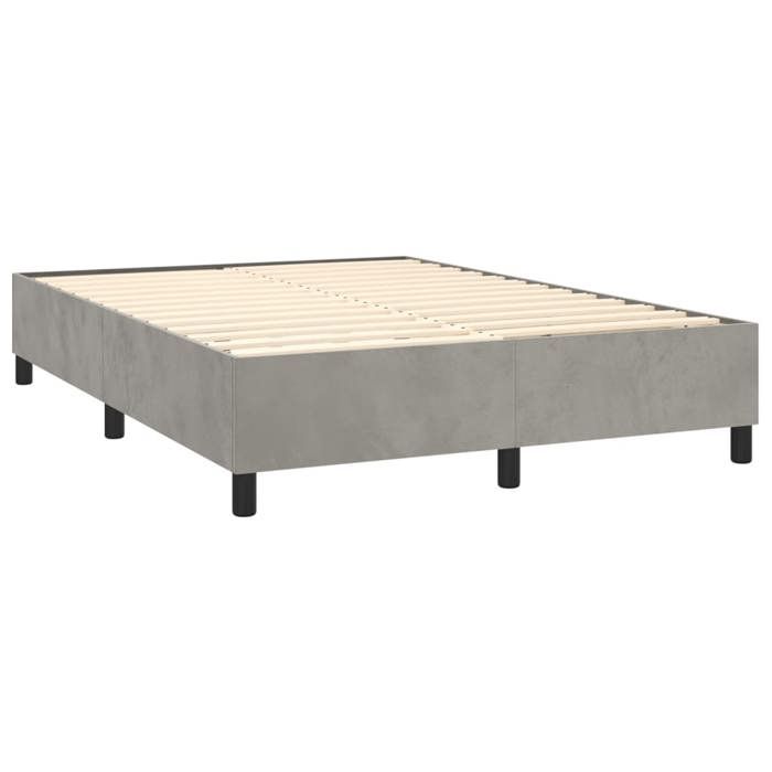 Lit avec matelas - Maison Exclusive - 140x200cm - Velours gris clair - Tête de lit réglable