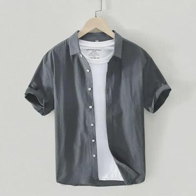 Men's Trendy Korean Style Short-Sleeve Oxford Shirt - Casual, Loose-Fit, Summer Top
