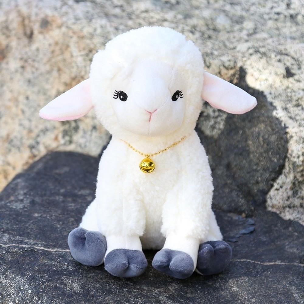 Collare a Campanellino Peluche Agnello Giocattolo Morbido Texture Pecora Bambola Regali Animale di Peluche Arredamento Casa