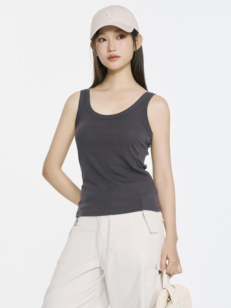 Spring 2026 Women's Tencel Lyocell Ribbed Spaghetti Strap U-Neck Vest Top