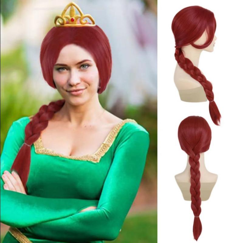 Synthetic Hair Long Braided Reddish Brown Heat Resistant Costume Wig for Fiona Cosplay Adult Fiona Costume Women Shrek Anime