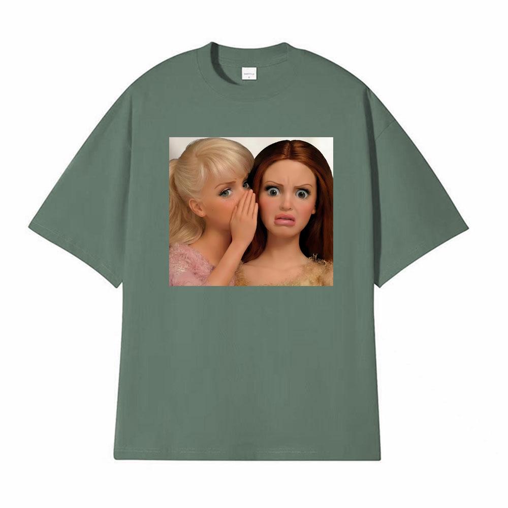 Comfort Funny Gossip Doll Spilling The Tea Whispering Meme T Shirts Unisex Women Fashion Oversized Tshirts Summer Cotton Tee Shirt
