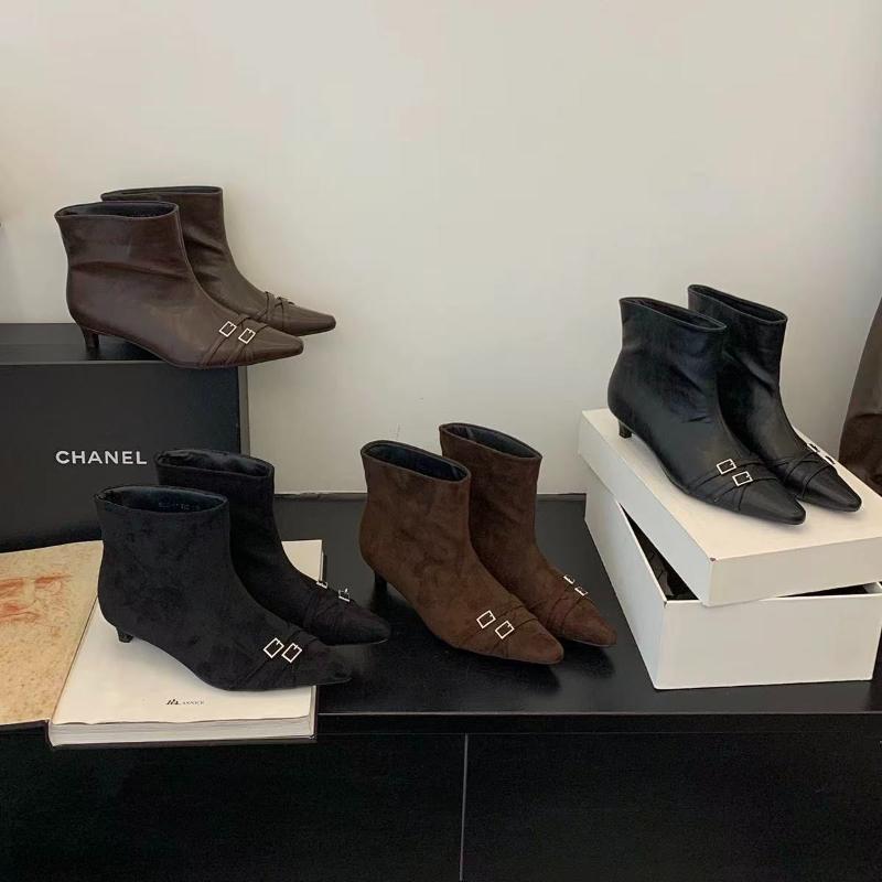 Pointed Toe Women'S Boots Fashion Heels Shoes  Luxury Winter Boots New Pumps Buckle Party Elegant Chelsea Mujer De Botas