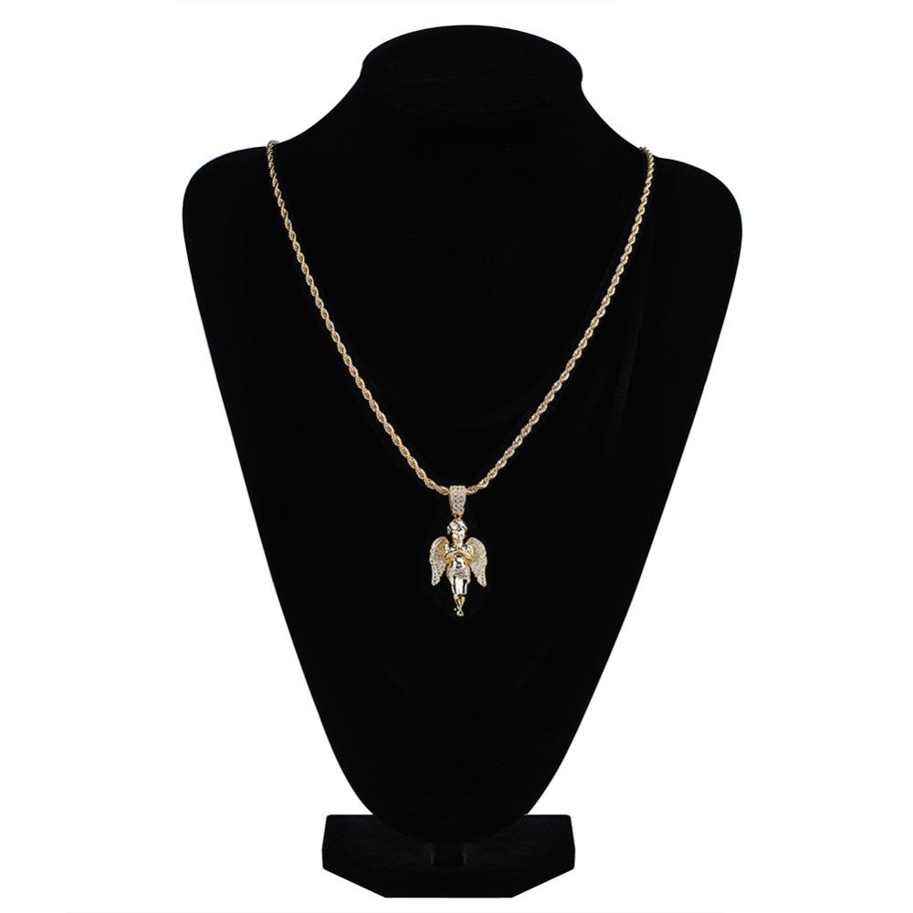 HipHop Herren Damen Halskette Vergoldet Iced Out Mikro-Pavé-Steine Engel Anhänger Halsketten Love'sblessing Geschenke