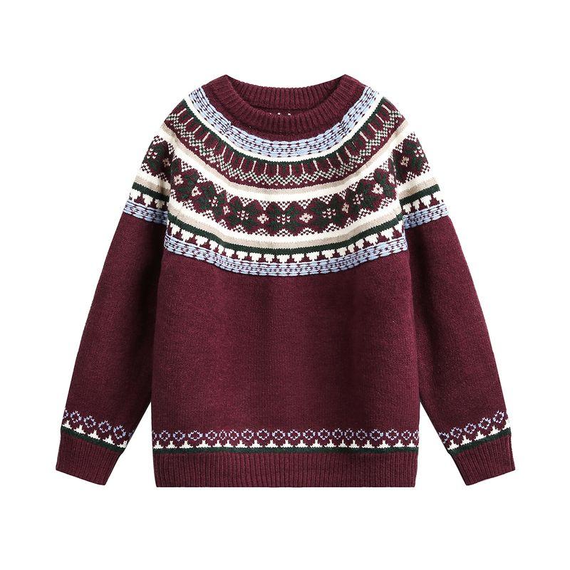 

Мужской пуловер в стиле Fair Isle в американском стиле для мужчин и женщин, зимний американский ретро ленивый стиль, парная внутренняя трикотажная одежда Wine Red 2XL