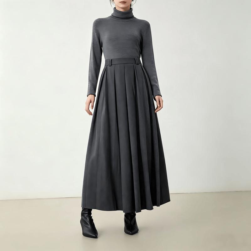 Gejin Pleated Wool Blend Midi Skirt XL