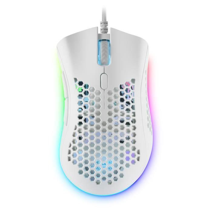 Mars gaming mmex blanc, souris gamer rgb, 32k dpi, câble feather, switches optiques