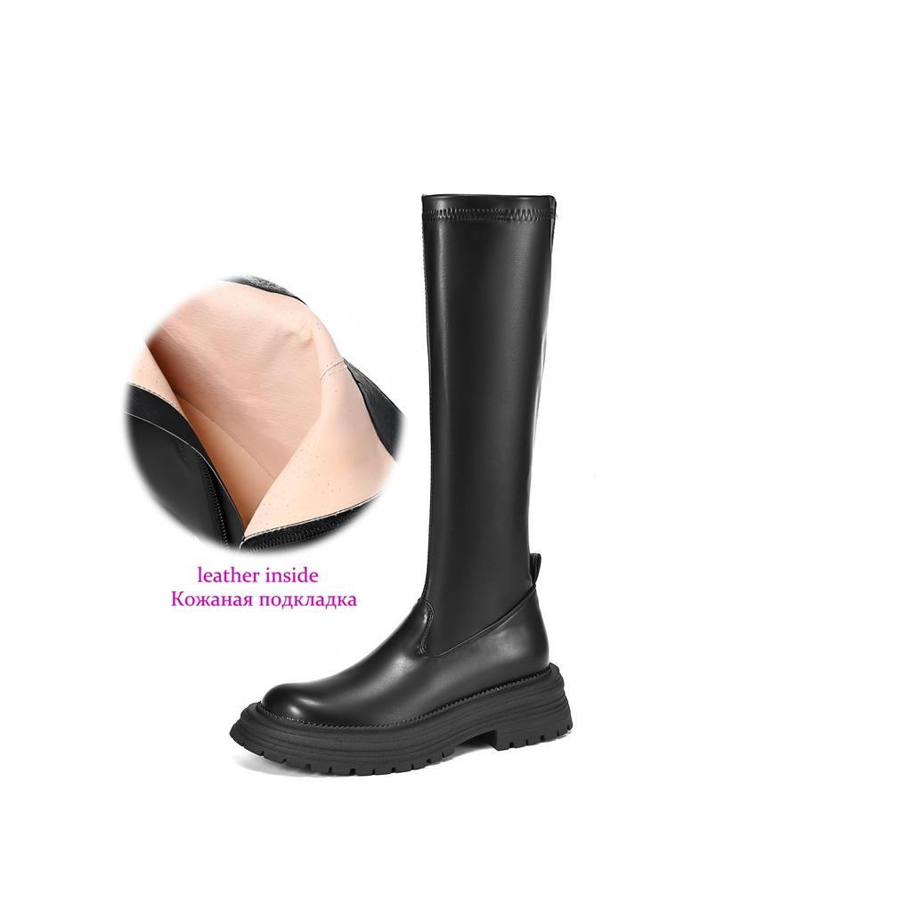 Krazing Pot Microfiber Autumn Winter Shoes Thick Bottom Platform Size 43 Long Boots Zipper Punk Style Thigh High Boots