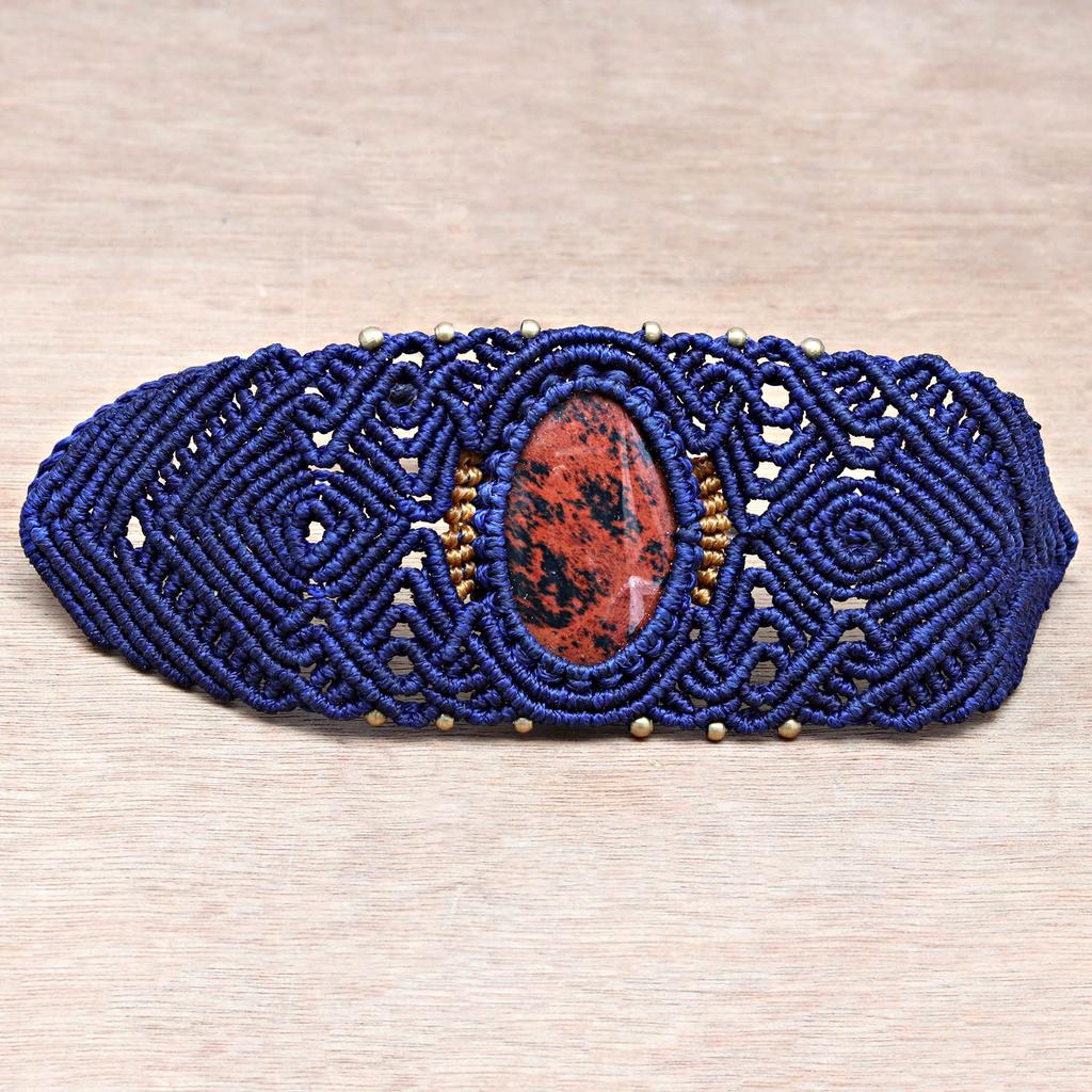 Bracelet Macrame Mahogany Obsidian Jewelry Thread 7-9'' Adjustable Fashion