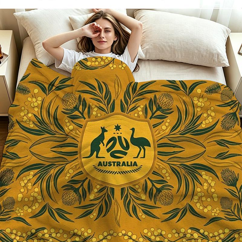 The Socceroos Australia Print Flannel Blanket High Quality Warm Comfortable Cover for All Seasons Perfect for Gifts Home Decor