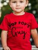 Bright Yellow Kids Short Sleeve Tee Pop Pop's Little Guy Cute Cursive Text Grandson Theme Casual Boys Daily Top