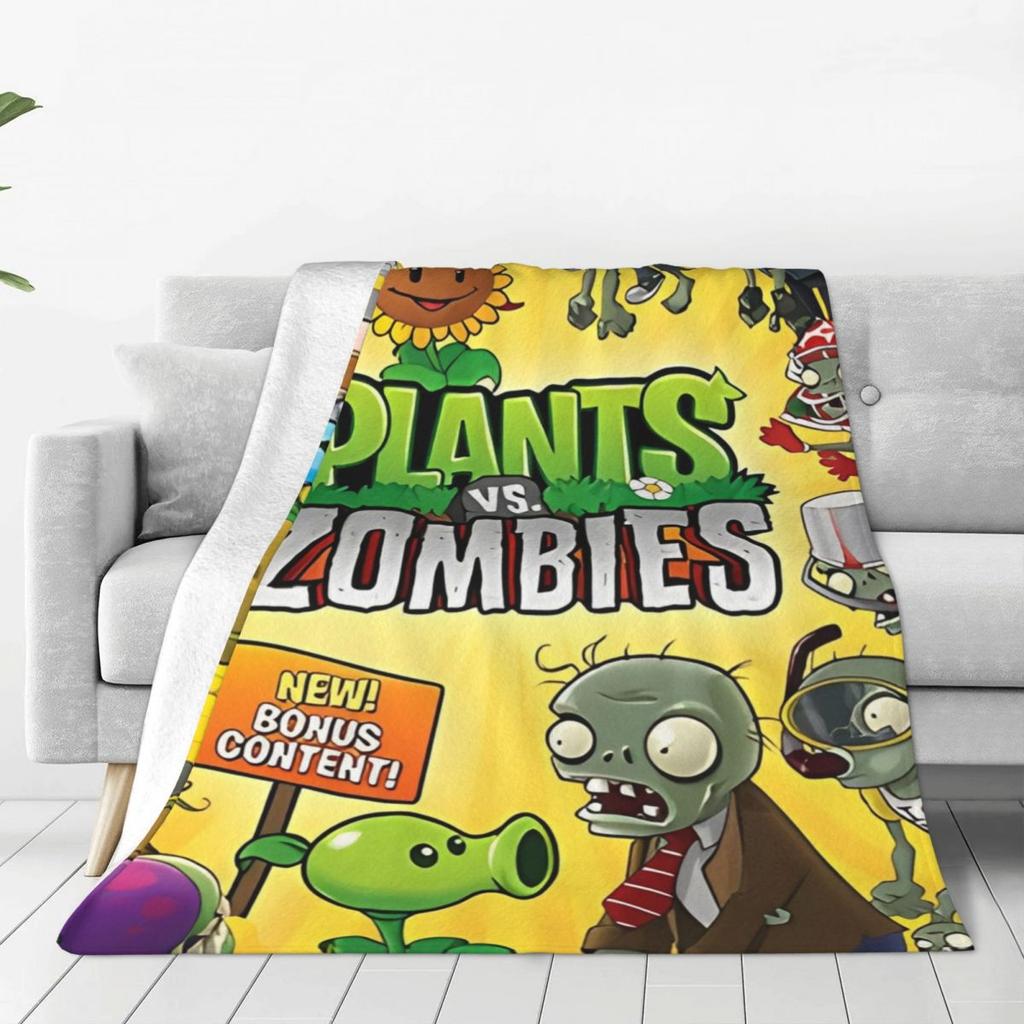 Game P-Plants-vs-Zombie Printed Blanket Warm Soft Fluffy Plush Bedding Throws For Home Decor Travel Flannel Bedspread Bed Cover