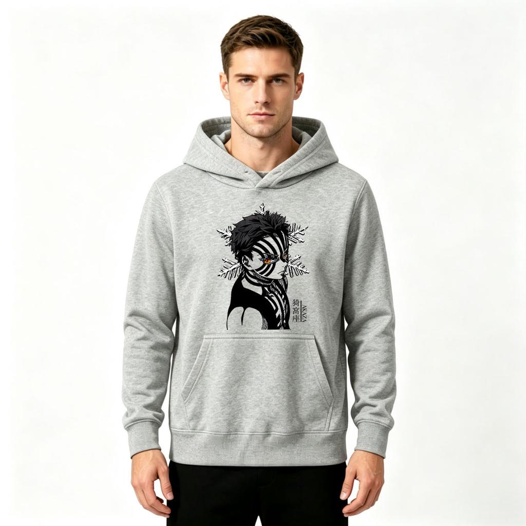 Men Anime Akaza Printed Pullover Hoodie Casual Long Sleeve Streetwear Sweatshirt