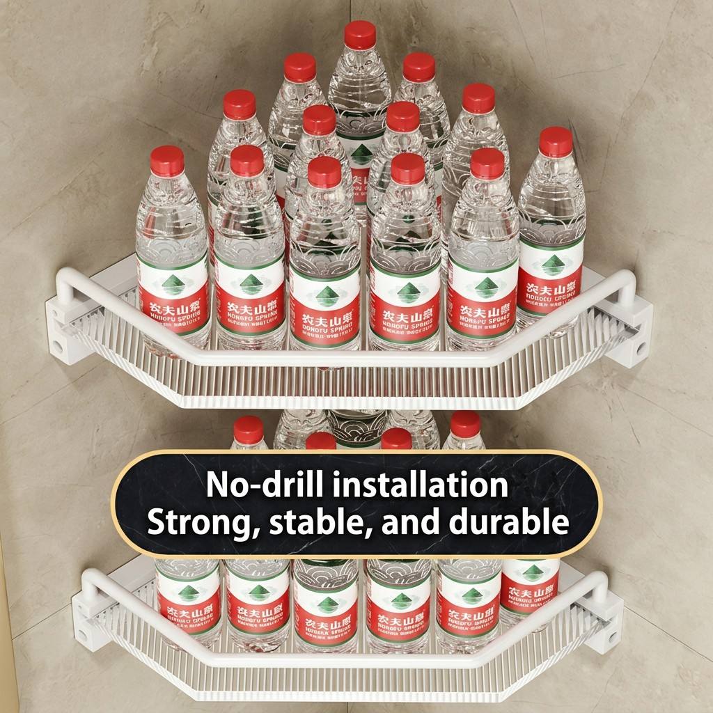 Bathroom Storage Rack, Toilet Corner Shelf, Shower Room Three-legged Rack, No-drill, Acrylic, White