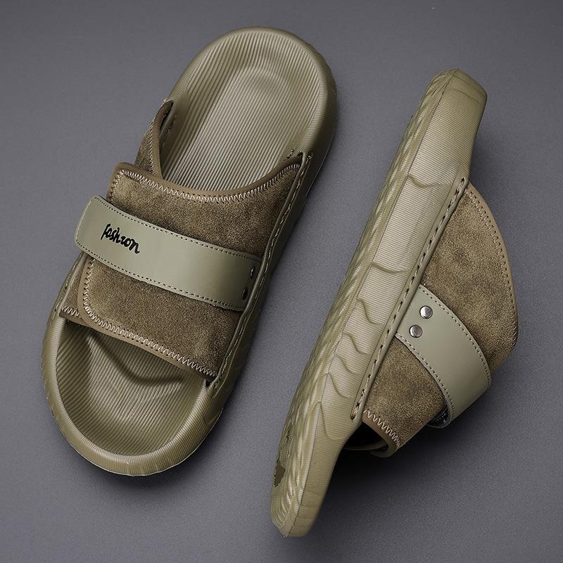 Fashion Summer Cow Leather Slippers for Men Solid Color Fashion Casual Flip Flops Male Abrasion Resistant High Quality Slipper Shoes Man