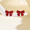 Sparkle Red Bow Tiny Stud Earrings Cute Rhinestone Earrings Women‘s Korean Style Chic Weddings & Holiday Jewelry Unique'Gift