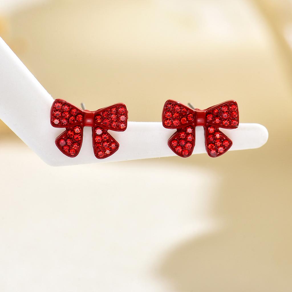 Sparkle Red Bow Tiny Stud Earrings Cute Rhinestone Earrings Women‘s Korean Style Chic Weddings & Holiday Jewelry Unique'Gift